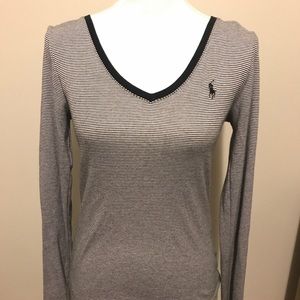 Ralph Lauren Sport V Neck Long Sleeve Stripes